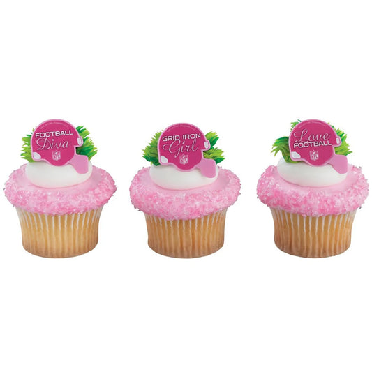 Pink NFL Helmet Cupcake Rings - 6 Pack