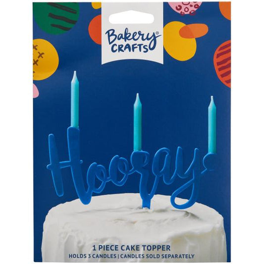 "Hooray!" Birthday Topper Candle Holder - Blue