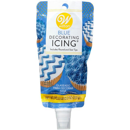 Ready-to-Use Blue Vanilla-Flavored Decorating Icing Pouch with Tips, 8 oz.