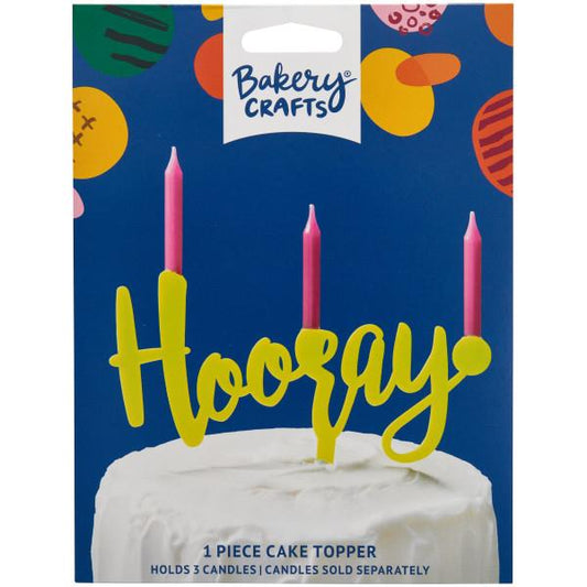 "Hooray!" Birthday Topper Candle Holder - Yellow