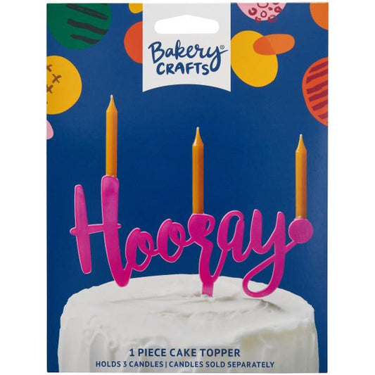 "Hooray!" Birthday Topper Candle Holder - pink