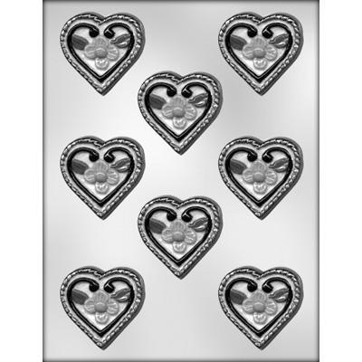 Chocolate Mold Heart w/Flowers Chocolate Mold, 2 1/8"