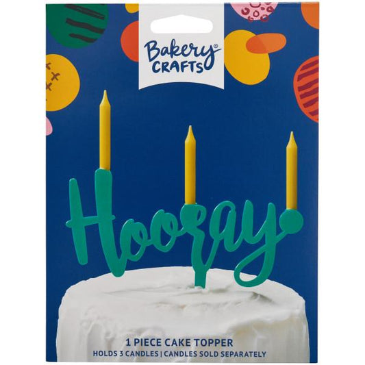 "Hooray!" Birthday Topper Candle Holder - Teal