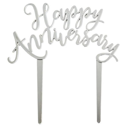 Happy Anniversary Cake Topper - Silver