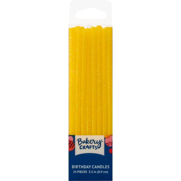 slim yellow glitter candles 24ct