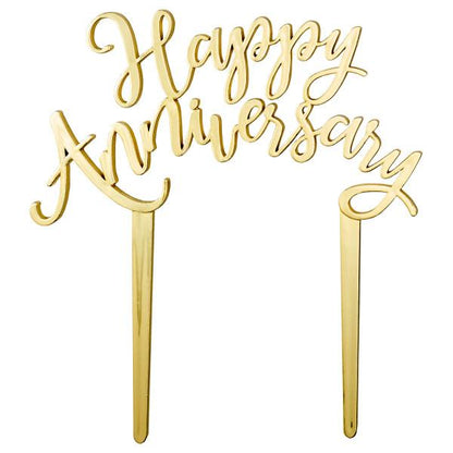 Happy Anniversary Cake Topper - Gold